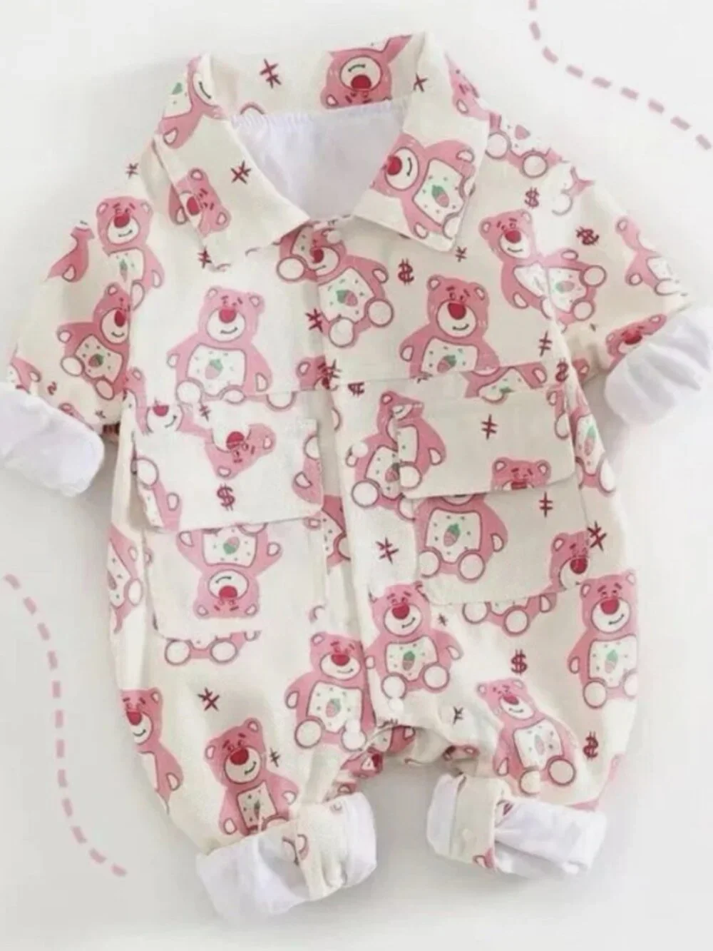 Children's long sleeved jumpsuit with strawberry bear print
